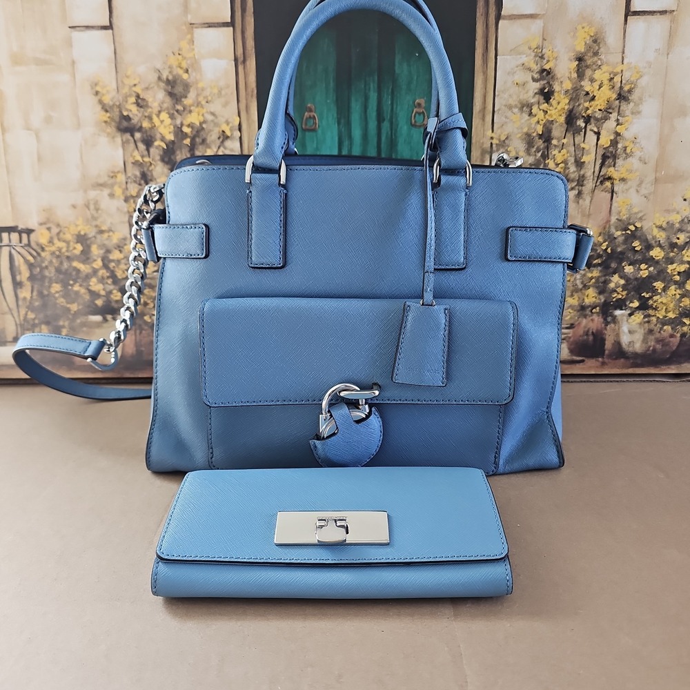 MICHAEL Michael Kors‎ Blue Saffiano Leather Large Emma Satchel